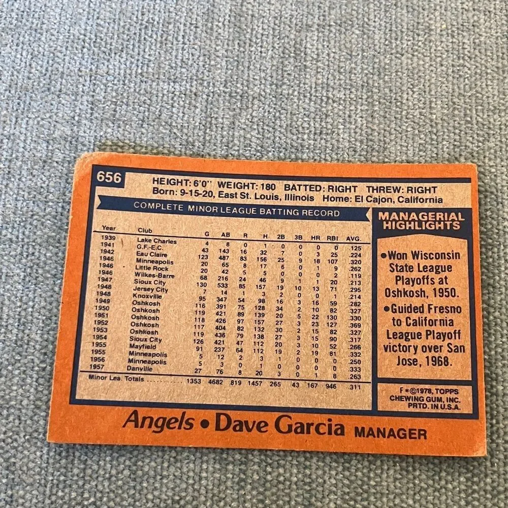 1978 Topps Anaheim Angels Baseball Card Trading Card